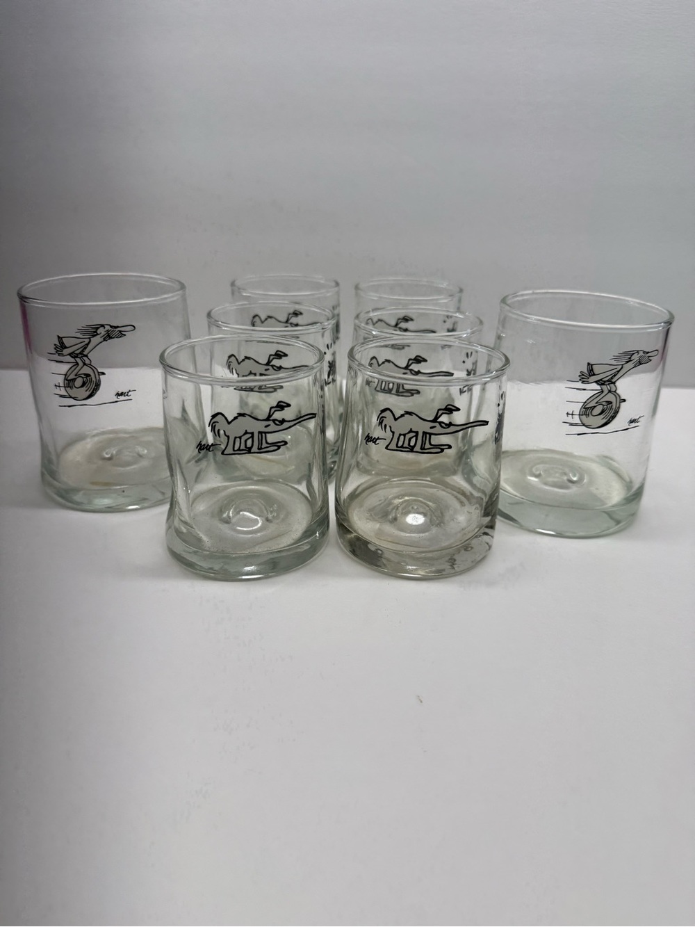 Clear Glass Tumbler Set with Black Greyhound Motif - 8 Pack